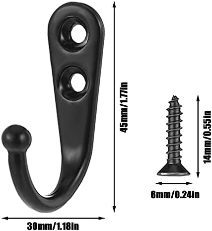 Xinstroe 6 Pieces Coat Hooks, Black Single Prong Metal Hooks Wall Mounted Hooks Robe Hooks Hanger with 12 Screws for Kitchen Bathroom Bedroom Scarf Bag Towel Key Caps (6)