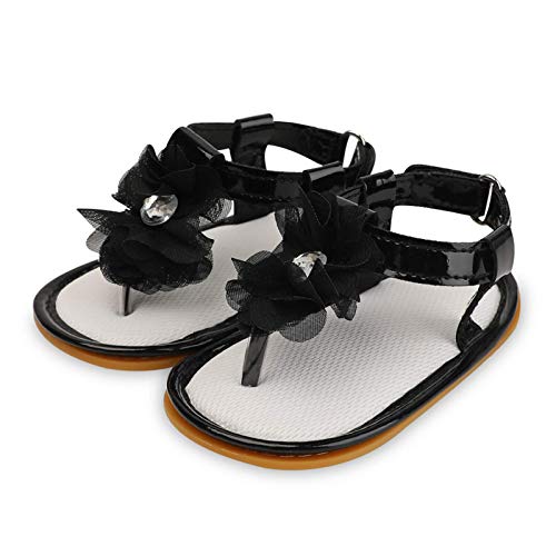Infant Baby Girls Boys Sandals Rubber Soft Sole T-Strap Toddler First Walker Crib Summer Beach Shoes Black 12CM