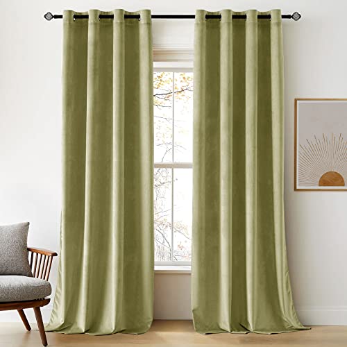 Woaboy Samtvorhänge Grün Verdunkelungsvorhang Gardinen Samt mit Ösen Blickdicht für Wohnzimmer Blackout Curtains Thermovorhang Schalldämmend Schlafzimmer 2er Set 140x245cm (B x H) Salbeigrün