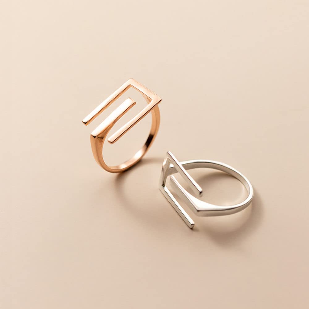 HGJH Ringe Silber, S925 Sterling Silber Buchstabe E Form Ring Verstellbare Ringe Minimalistischer Offener Ring Silber Daumenring Ewigkeitsring Hochzeitsanhänger Schmuck Geschenke Für Männer Mädchen D