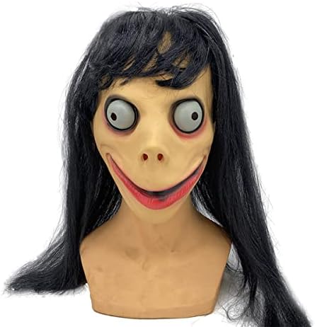 Momo Headgear Long Hair Scary Mask Latex Cosplay Costume Props for Halloween Party
