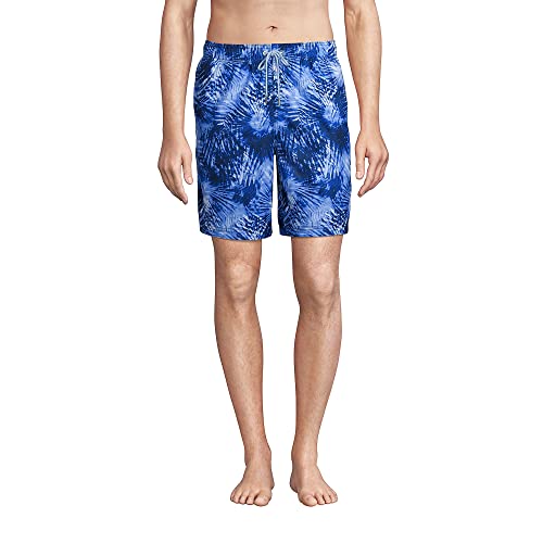 Lands' End Mens 8 Inch Volley Swim Trunk Deep Sea Navy Tie Dye Palm Regular Small #TOP14