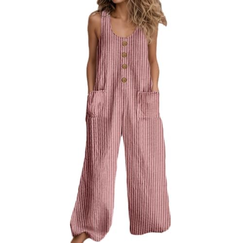 Enterizo de pierna ancha para mujer con botones y bolsillos de verano