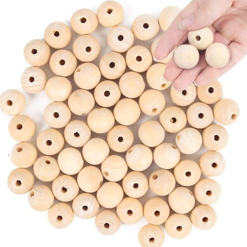 BigOtters 65-Pack 25mm (1 Inch) Natural Unfinished Wood Beads, Round Spacer Beads for DIY Jewelry Making, Home Decor, Craft Supplies, Art Projects & Party Decorations