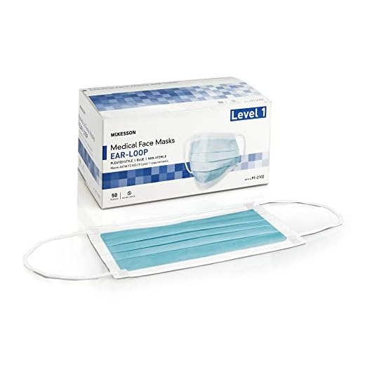 McKesson Medical Face Masks, Level 1 - Pleated with Ear Loops, Non-Sterile, Blue - One Size Fits Most Adults, 7 in x 3.75 in, 50 Count, 1 Pack