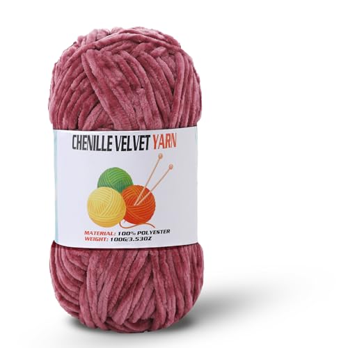 Image of Velvet Chenille Chunky Yarn, Handcrafts Weaving Soft Chenille Yarn for Crocheting Clearance, Used for Making Baby Yarn Blanket, Clothes, Knitting Creations (1 - Pomegranate)