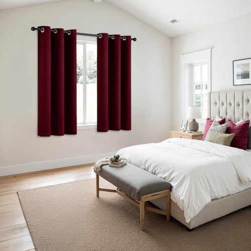 Image of MIULEE Christmas Blackout Curtains for Bedroom 2 Panels 40 inchx84 inch Burgundy | Thermal Insulated, Living Room Darkening Grommet Drapes, Noise Reducing, Light Blocking Window Treatments