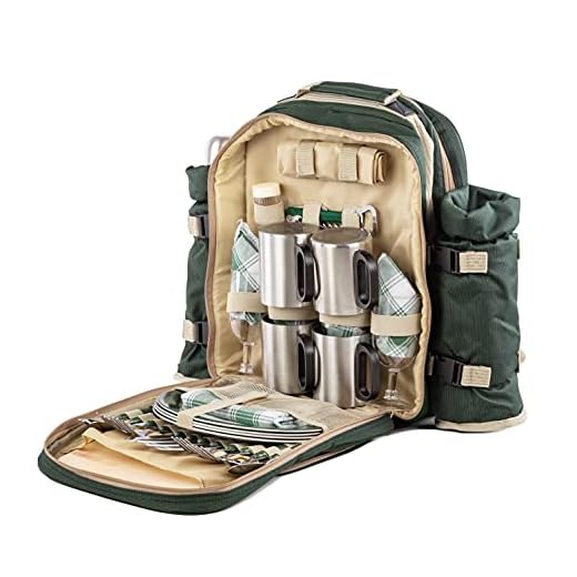 Greenfield Collection Super Deluxe - Mochila de Picnic para Cuatro Personas, Color Verde Bosque