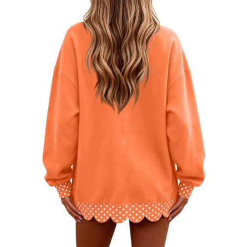 Womens Mock Neck Sweatshirt Scalloped Edge Patchwork Polka Dot Pullover - image 2