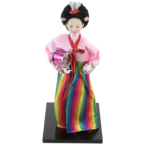 Hemobllo Muñeca de Estilo Coreano Artesanal de 12 Pulgadas Adorno de Mesa Base Plana Decoración Hogar Muñeca de Tela Hecha a Mano Obsequio Cultural Japonés Pieza Única