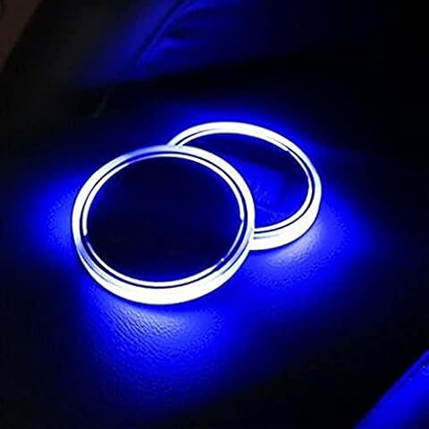 LED Coaster, 2 Pack Solar LED Cup Holder Lights 72MM LED Car Coasters Solar LED Car Cup Holder Mat Anti Slip Waterproof Pad Bottle Drinks Coaster Atmosphere Lamp for Car (Blue) Cover