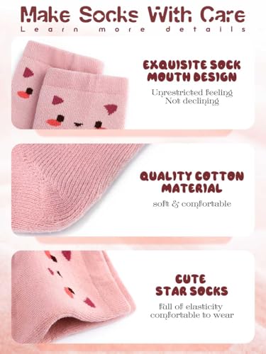Urieo Baby Girls Socks Cartoon Crew Socks Toddler Warm Cotton Socks for 6-12 Months2