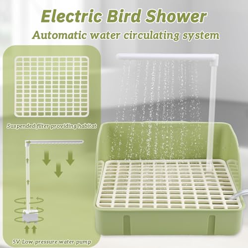 Image of Automatic Bird Bath Fountain, USB Powered Bathtub for Parrots | Anti-Bite Cord Protector, Running Water Faucet, Circulating Basin for Conures, Cockatiels, Lovebirds, Parakeets
