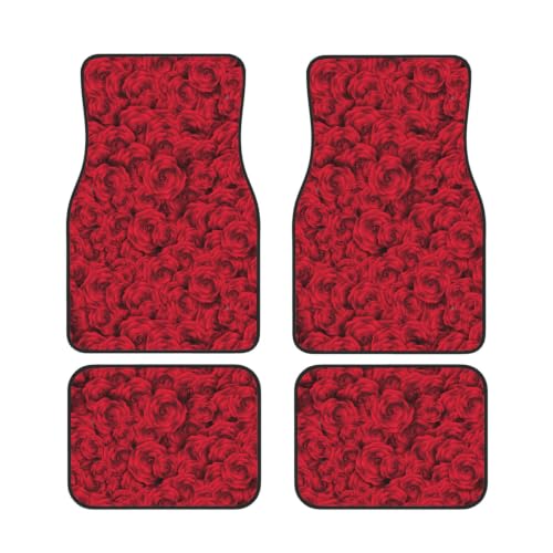 Alfombrillas para coche de neopreno con elegante rosa roja de 4 uds
