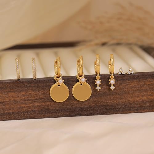 image for SELFROSE Gold Earrings for Women, Dainty Earring Stacks 14K Gold Plate