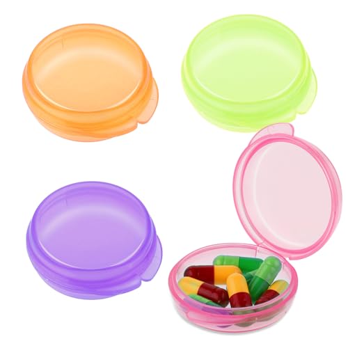 Image of 4 Pcs Mini Pill Organizer Small Pill Box Cute Portable Pill Case for Pocket Purse Travel Storage Containers Earplug Case Medicine Dispenser Vitamin Holder (Pink+Orange+Green+Purple)