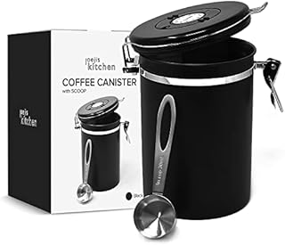 Joejis Coffee Beans Storage Container Jar - 600g / 1800ml Stainless Steel Coffee Canister and Measuring Scoop - Keeps Coffee Fresh and Air tight