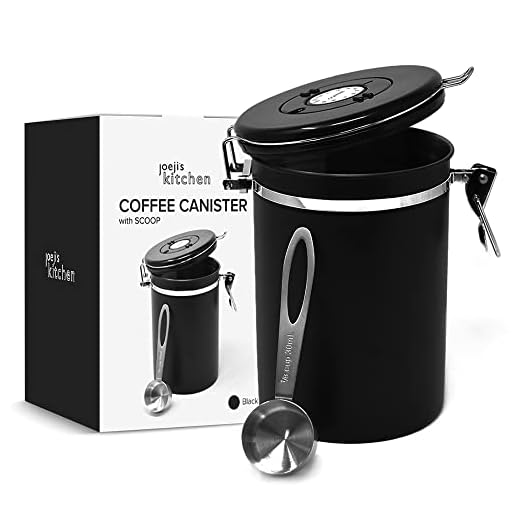 Joeji's Kitchen Premium Kaffeburk i rostfritt stål av rostfritt stål, lufttät kaffebehållare 500-600 gram svart, kaffebehållare med mätskopa håller kaffet fräscht