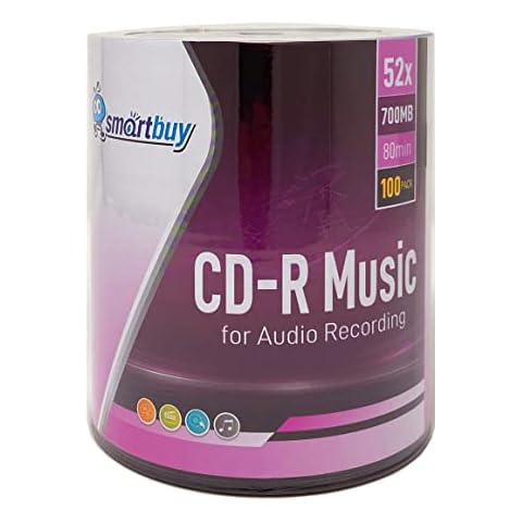 100 Pack Smartbuy Digital Audio CD-R Music 52X 700MB/80Min Branded Logo Blank Recordable Disc Cover