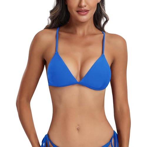 FITTOO Triangel Bikini Oberteil Große Brüste Damen Push up Sport Bikini Neckholder Rückenfrei Bikinioberteil mit Polster Blau, S FITTOO Triangel Bikini Oberteil Große Brüste Damen Push up Sport Bikini Neckholder Rückenfrei Bikinioberteil mit Polster Blau, S