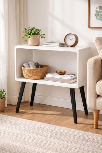 Image of Brown Art SHOPPEE Bookcase Nightstand, End Table,Bed Side Table for Small Spaces Magazine Stand with Storage Engineered Wood Wooden Bedside Table, Coffee Table, Living Room /Bedroom (White & Black)