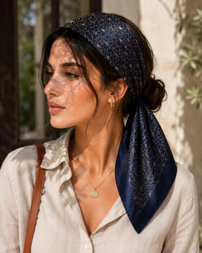 Image of Satin Square Head Scarf for Women, Floral Printed