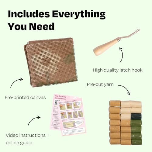 Image of CRAFT CLUB Pick of The Bunch Cushion Kit | DIY Latch Hook Kits for Adults | Sewing Kit with Pre-Cut Yarn & Wooden Tool | Cushion Covers for Bedroom Decor | Arts & Crafts Supplies | 17in x 17in