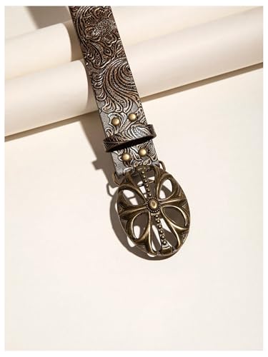 Women's Vintage Floral Embossed Leather Belt Cowgirl Western Buckle Waist Belts3