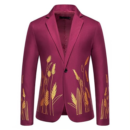 Men's Wheat Printed Suit Coat Fashion Slim Fit Long Sleeve Lapel Button Dress Blazer Harvest Festival Galas Jacket Plus Size2