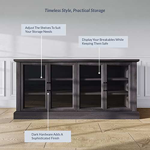 BELLEZE-70-Inch-Sideboard-Buffet-Cabinet-Entertainment-Center-with-Storage-Glass-Display-Cabinet-with-Adjustable-Shelves-Console-Table-Storage-Cabinet-for-Living-Room-Dining-Room-Rustic-Gray BELLEZE 70 Inch Sideboard Buffet Cabinet Entertainment Center with Storage Glass Display Cabinet with Adjustable Shelves Console Table Storage Cabinet for Living Room Dining Room Rustic Gray