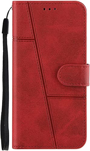Étui pour iPhone 13 protection RFID et clapet portefeuille en cuir rouge anti-piratage