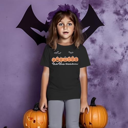 Image of Girl Boy Halloween Shirt Kids Cute Pumpkin Face Graphic T-Shirt Tis The Season Spooky Short Sleeve Tee Top 7-12 Years