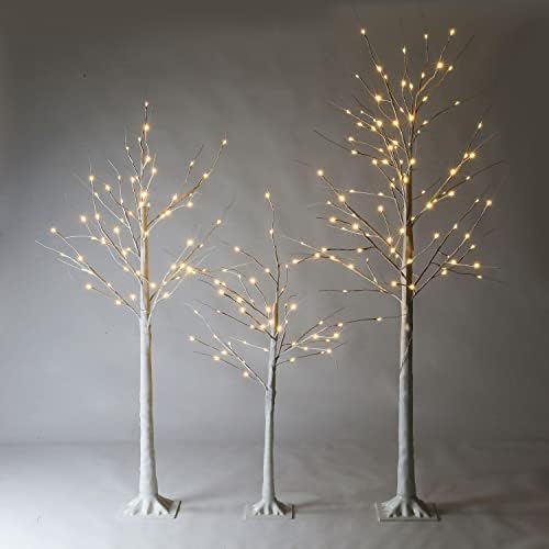 4FT, 5FT, 6FT Birch Trees Christmas Decoration Twig Tree Lights - 52 Warm White LEDs Battery Operated - Christmas, Party, Weddings, Event Decoration - 60cm (4FT, White)