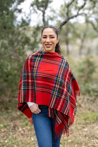 Briomhar Tartan Shawl Wrap for Women - Lambswool Warm Poncho Sweater Cape3