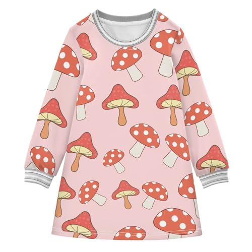 Mushroom Red Girls Dresses Long Sleeve Sweatshirt Dress for Girls Winter Toddler Casual A Line Dresses Size 2-8T
