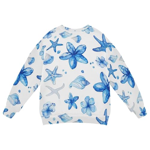 JUNZAN Cute Little Blue Flowers Seastars Seashell Kids Boys Hoodie Sweatshirt Fleece Fall Tops Shirts Party 4T2