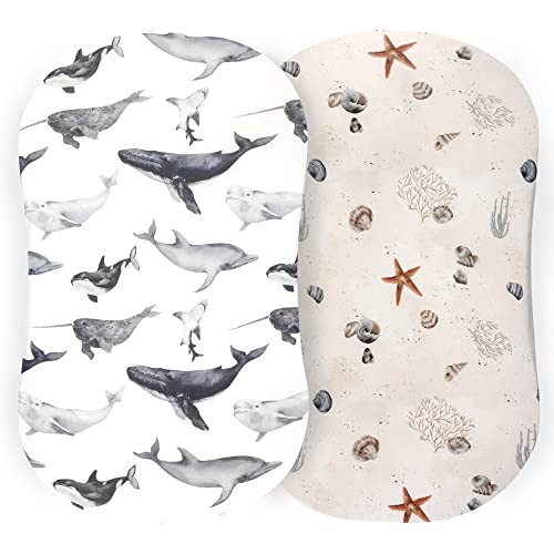 Image of Pobibaby - 2 Pack Premium Bassinet Sheets for Standard Bassinets - Ultra-Soft Jersey Knit, Stylish Ocean Pattern, Safe and Snug for Baby (Seaside)