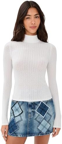 alice + olivia Women's Lanie Pointelle Mock Neck Top