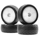 4Pack ShareGoo RC 85mm/3.34' Rubber Tires Front Rear Tyres 12mm Hex Wheel Compatible with Redcat HPI HSP Kyosho 1/10 RC Off-Road Car Buggy (White)