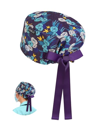 Gorros de trabajo estilo europeo azul floral para mujer