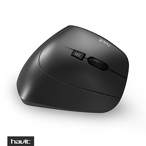 De dalt a baix view of the havit HV-MS55GT ergonomic vertical mouse, showing the DPI button and scroll wheel.