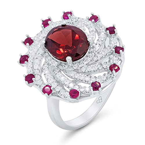 Anillo Plata de Ley con Piedras Naturales de Granate Rojo, Piedra de Nacimiento, Joyería Fina Dama, Regalo Para Ella de Aniversario, Baile (10)