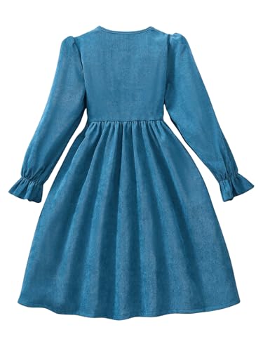 SweatyRocks Girl's Floral Ruffle Midi Dress Button Down Crewneck Long Sleeve A Line Fall Dresses2