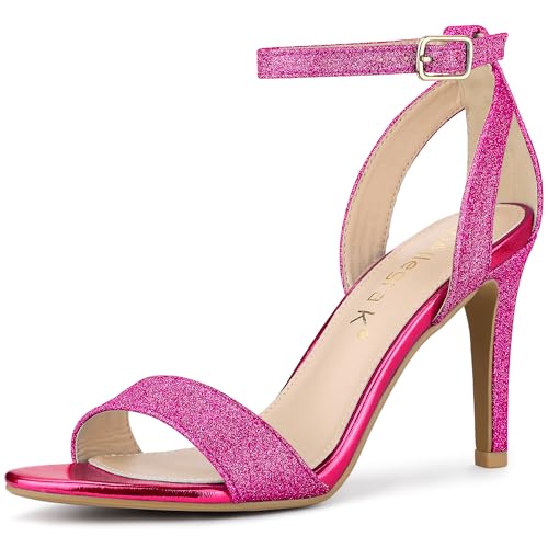 Allegra K Women's Glitter Ankle Strap Stiletto High Hot Pink Heel Sandals 8.5 M US