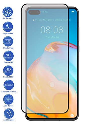 Todotumovil Protector de Pantalla Huawei P40 Negro Cristal Templado Completo Curvo Vidrio 9H para movil
