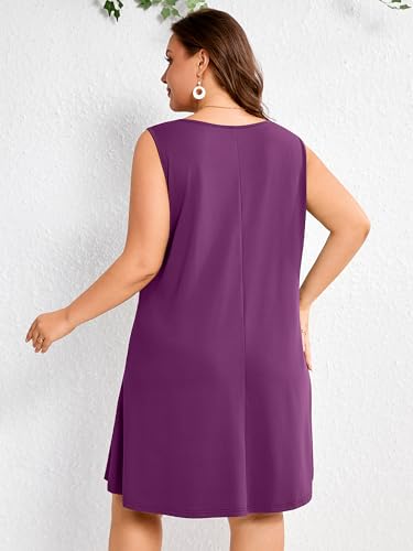 Image of AusLook Plus Size Summer Midi Dress for Women Sleeveless Casual A Line Swing Dress with Pockets Keyhole Neck Beach 1X-5X