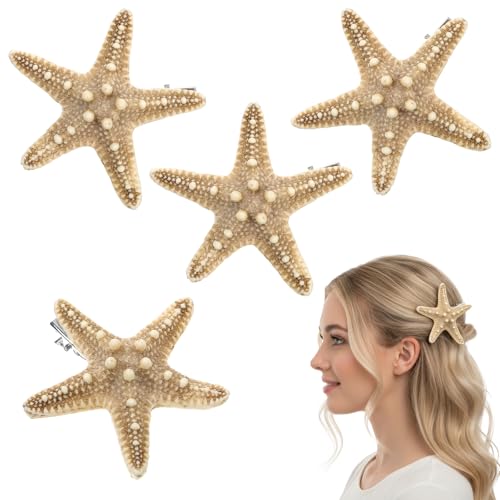 HJZHII 4 Pcs Starfish Hair Clip Starfish Hair Pins Handmade Mermaid Hairclips Cute Sea Star Hairs Pin Women Mermaid Costume Accessories for Beach Ocean Theme Party Show Birthday Dress Up