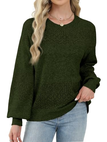 Image of Lylinan Womens Sweaters Casual Boho Long Sleeve Shirts Crewneck Lightweight Crochet Tops Pullover Knit Sweater