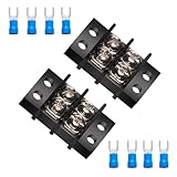 MILAPEAK Terminal Block - 2 Pack 2 Positions 200v-450v 20-30A Dual Row Screw Terminals Strip + 8 PCS Copper Wire Fork Connectors