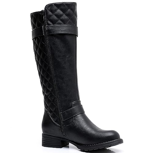 GLOBALWIN Women's Black Quilted Knee High Boots Low Heel Comfortable Fashion Dressy Riding Boots For Women Size 6M - image 5
